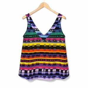 Rory Beca Tank Top Womens Size Small Multicolor 100% Silk Geometric V-Neck